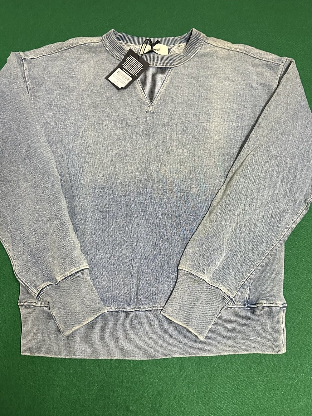 Buck Mason Men's L031 Indigo-Dipped Loopback Double V Crew Sz S MSRP 178 [DB11]